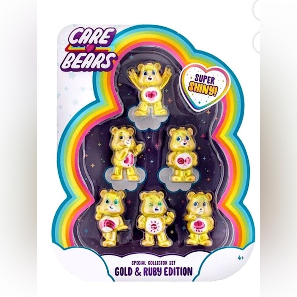 NWT Care Bears Super Shiny Gold & Ruby Edition Mini Figure 6-Pack